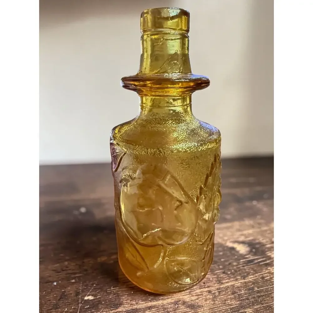Vintage Empoli Amber Glass Decanter Genie Bottle Grape Italy MCM Barware